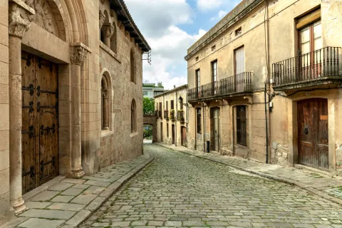 La façana de les cases seglars a la baixada del Monestir